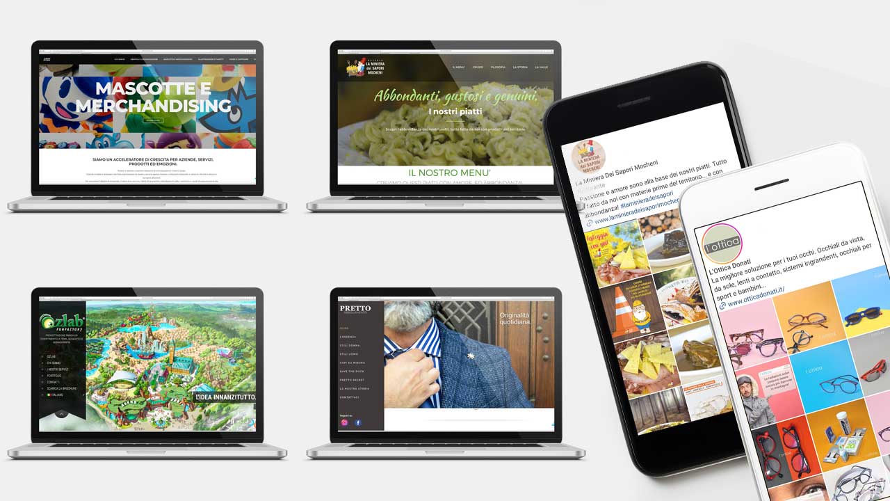 Panoramica home page siti web viti su laptop e smartphone