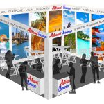 elemento portfolio, progetto allestimento stand per agenzia viaggi con desk e pannelli